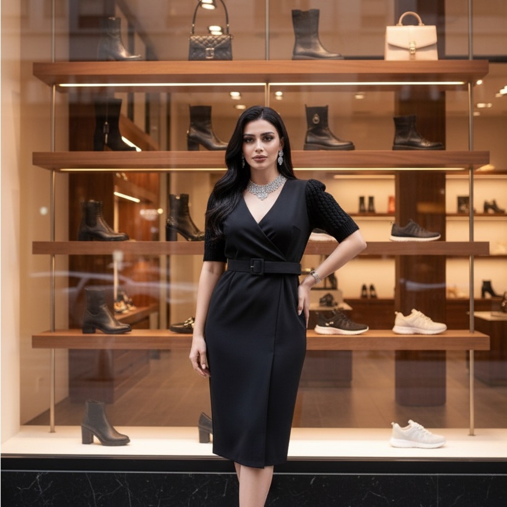 Nue by Shani Black Midi Dress